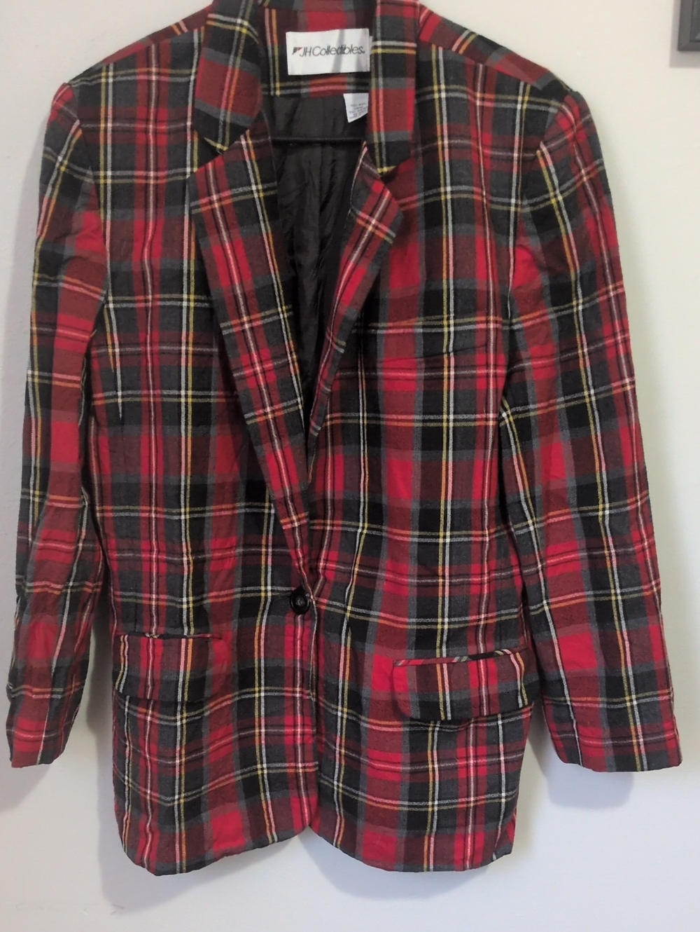 JH Collectibles Red Black and Yellow Plaid Blazer